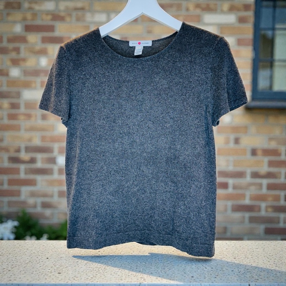 Real Clothes (Saks Fifth Avenue) | Knit Tee | Silk and Cashmere | Dark Gray | XL